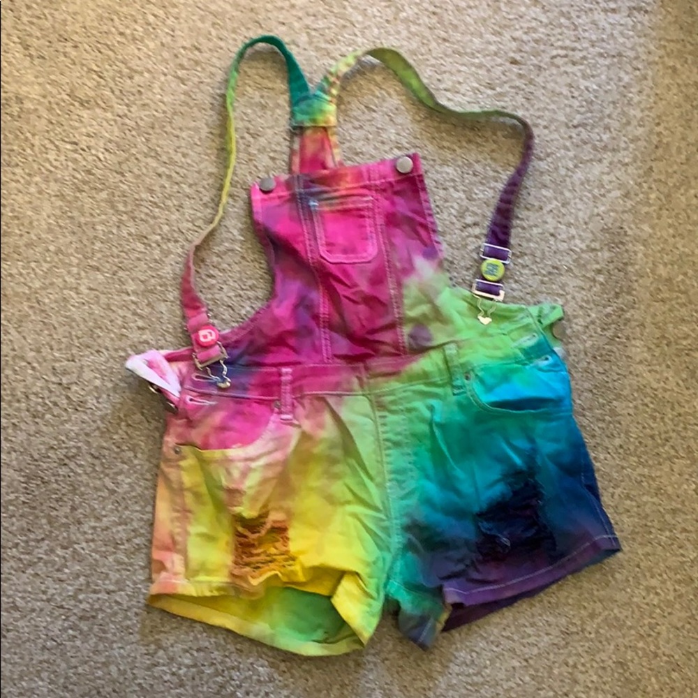 Tie dye overalls short